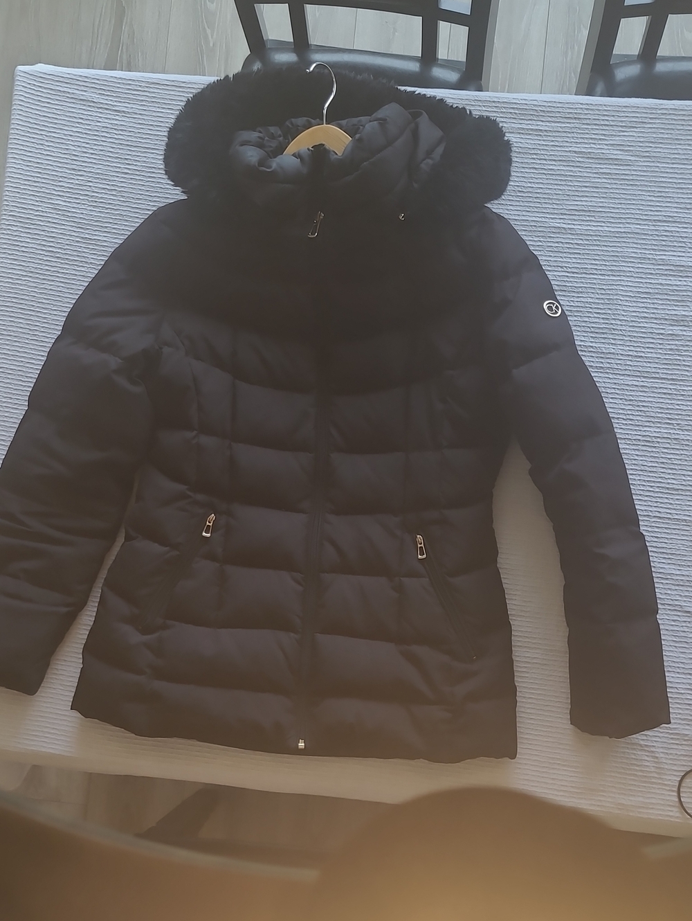 Calvin Klein Black Puffer Ski Jacket with Fur-Trim Hood